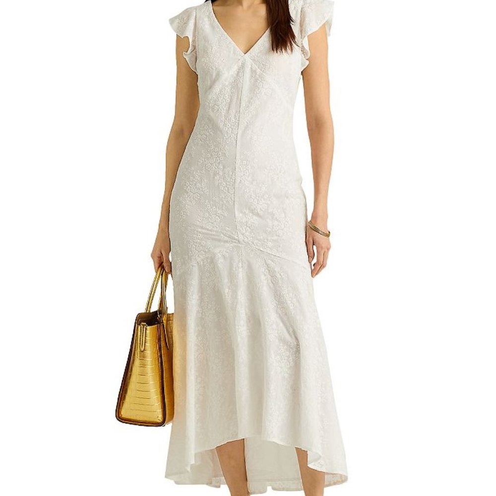Lauren Ralph Lauren Embroidered Cotton Drop Waist Dress